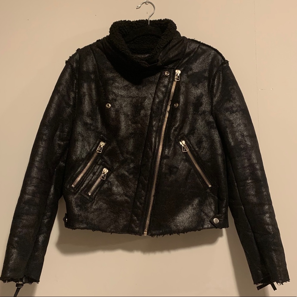 Mango Faux Fur Biker Jacket